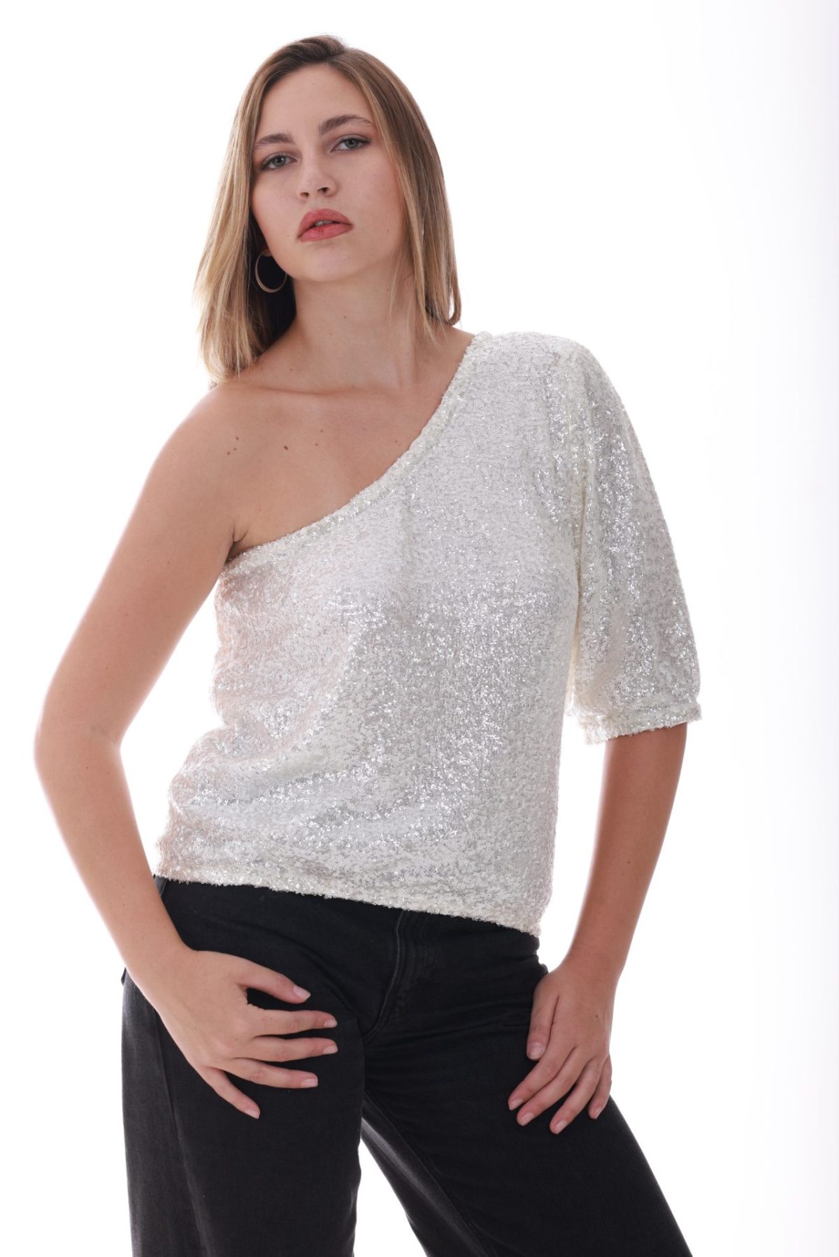 Lumière Glow Top – White Sequins